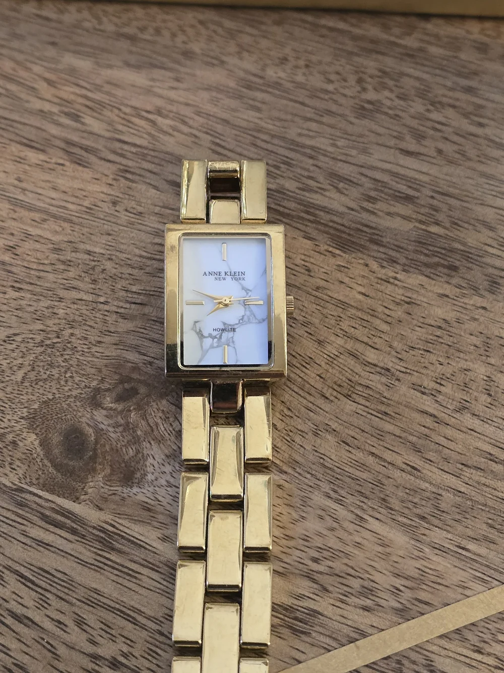 Anne Klein Gold-Tone Howlite Rectangular Bracelet Watch